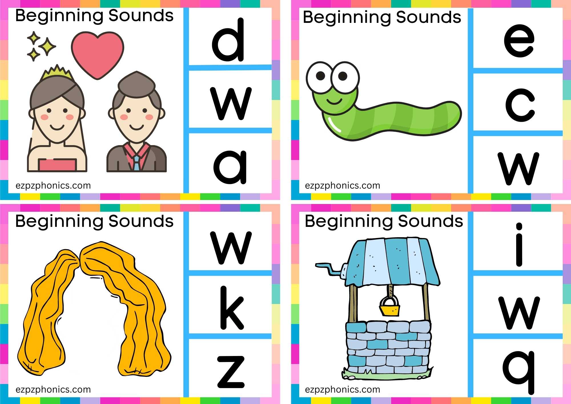 4 W Beginning Sound Clip Cards